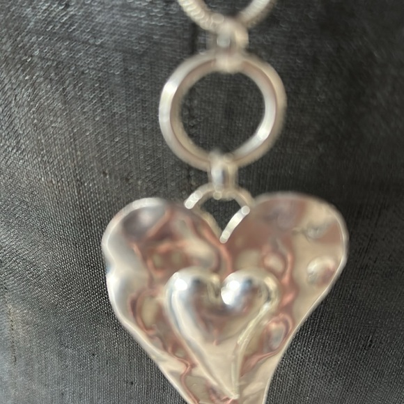 Long Statement Heart Silver Tone Pendant - Picture 3 of 5